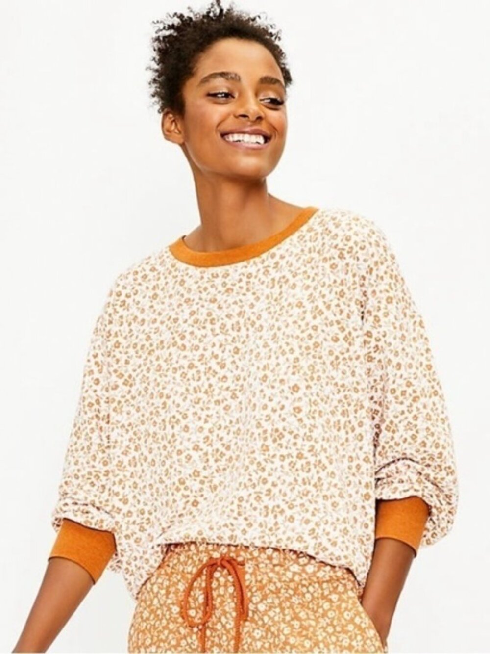 NWT Lou & Grey Petite Floral Ditzy Cozy Cotton Blend Terry Sweatshirt